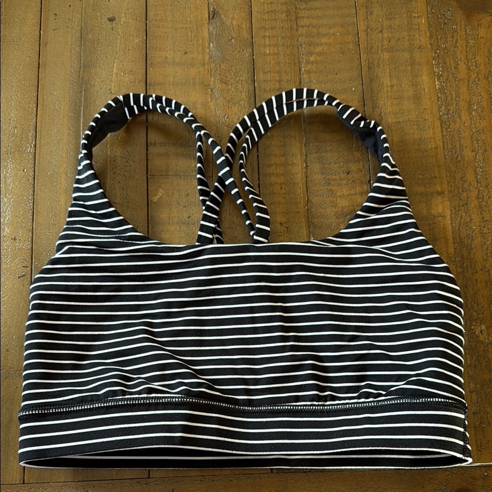 Lululemon Energy Bra (supports B-D cups)Striped Black and White Women's Swim Top